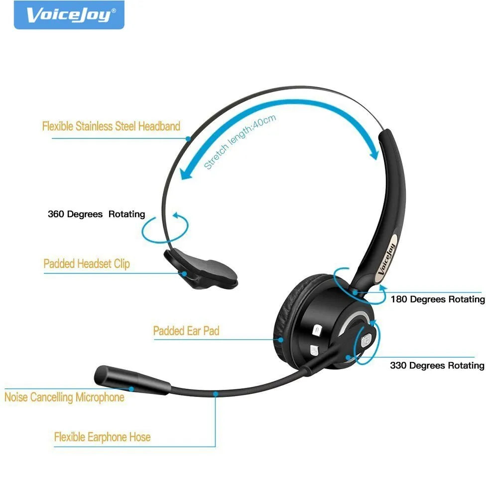 Single-ear Bluetooth headset with microphone for truck drivers featuring noise cancellation technology