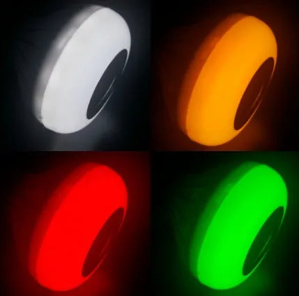White Bluetooth speaker LED bulb with E27 base showing RGB colour options and remote control