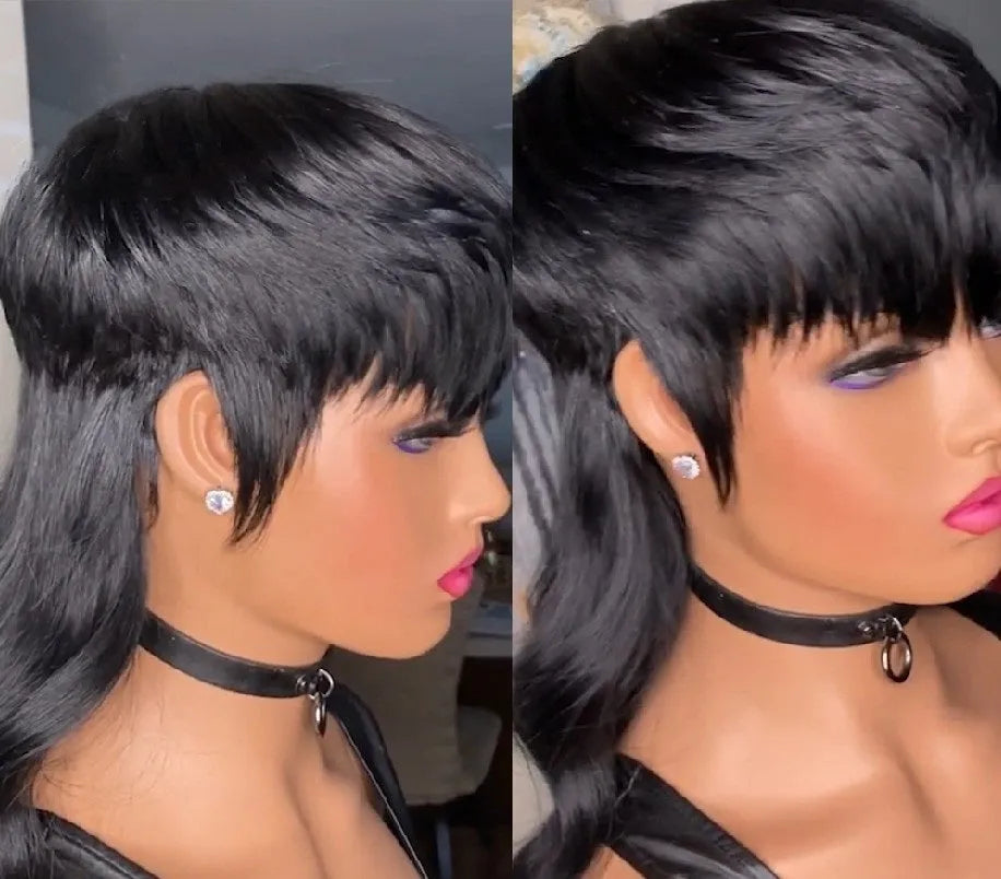 Brazilian wig with black front short back long bangs made from high-temperature fibre