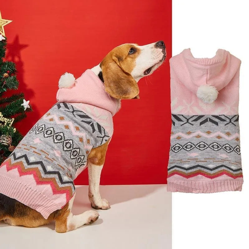 Green diamond pattern knitted acrylic sweater on a small dog, showing ribbed cuffs and classic knit design.