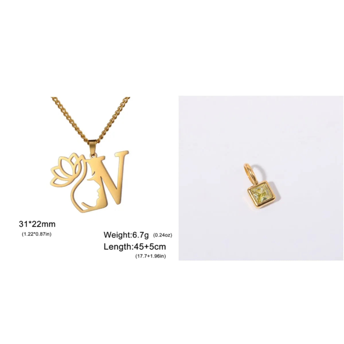 Stainless steel cross chain necklace with single pendant in gold or silver colour