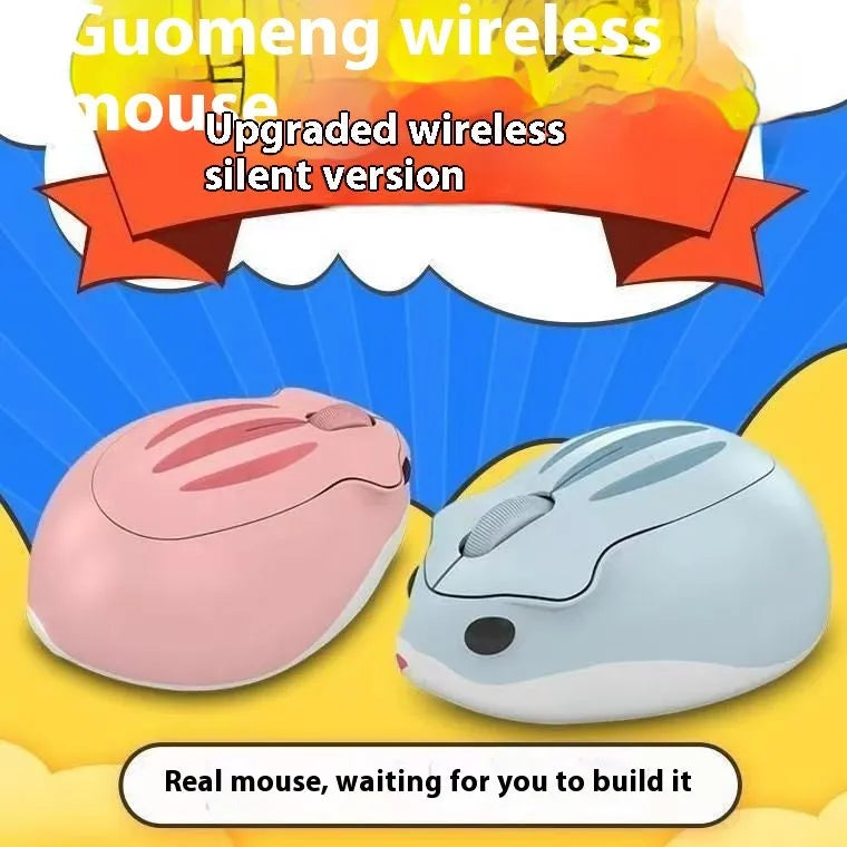 Hamster 109E wireless Bluetooth silent mouse in yellow, pink, or grey colour on a white background.