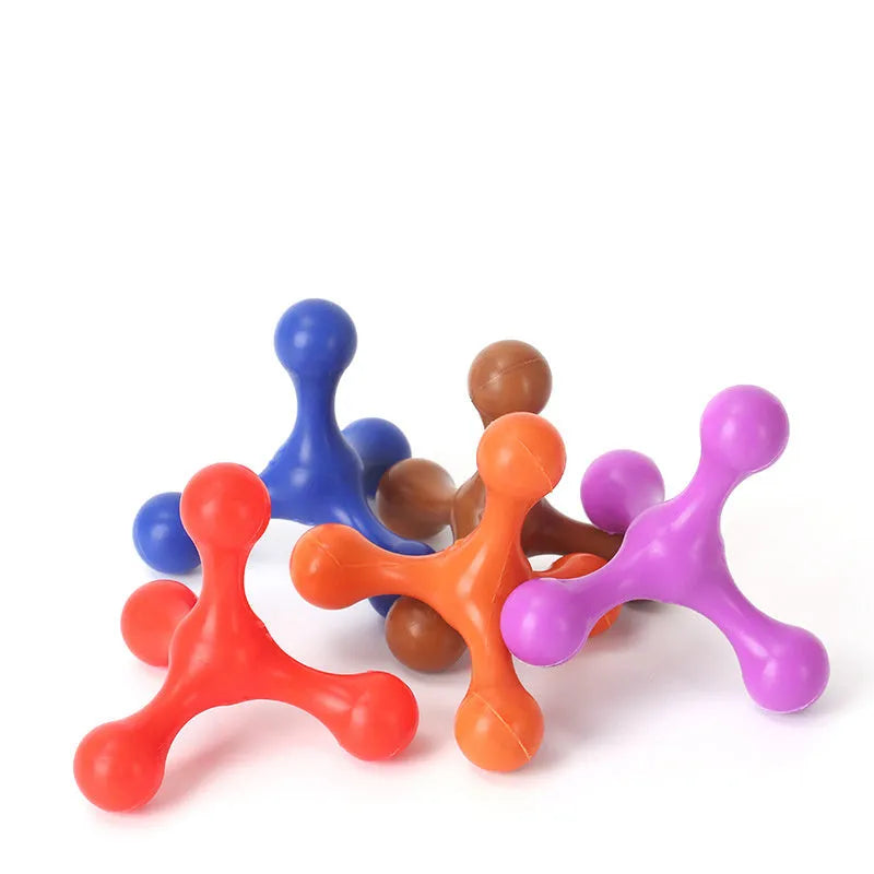 Blue silicone dog chew toy with three flexible legs for teething puppies