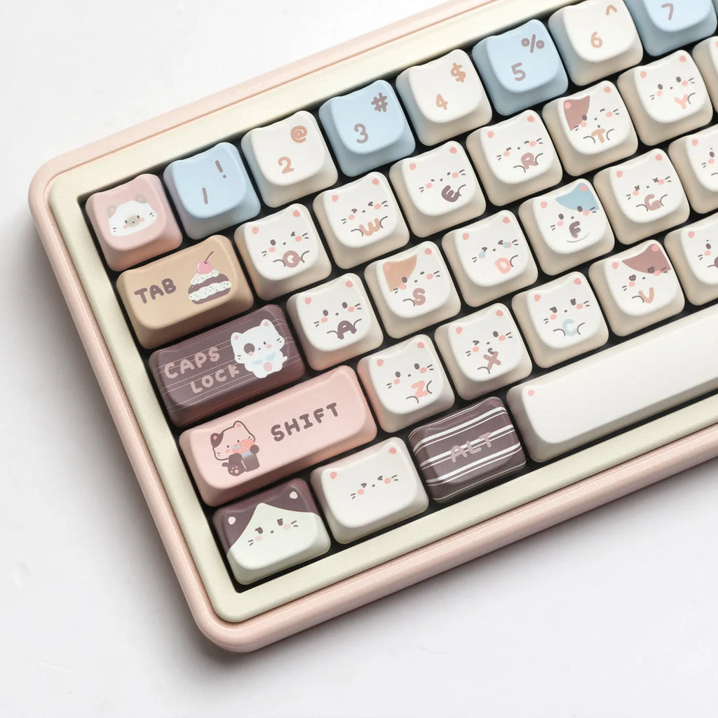 Sea Salt Cat PBT sublimation key cap set showing March past character design on mechanical keyboard