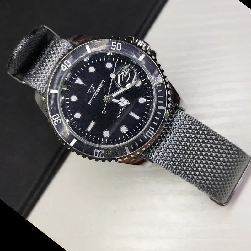 Nylon watch strap replacement band shown in multiple colour options for 20mm and 22mm watches.