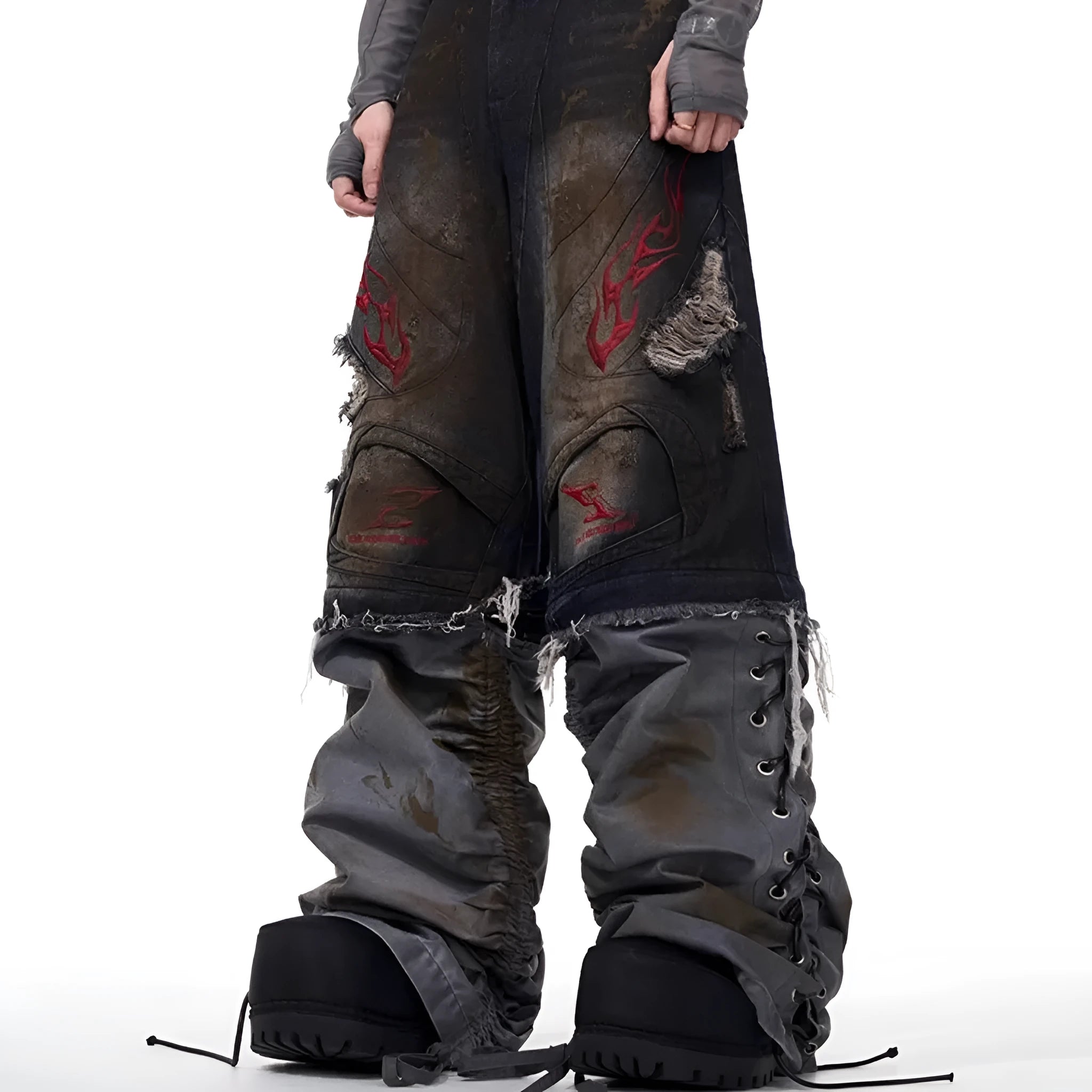 Men's wide-leg retro denim jeans with detachable trouser legs in a loose fit with a mid-high waist.