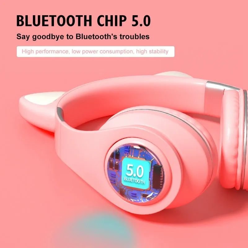 Cat ear styled wireless Bluetooth sports headset in various colours on display