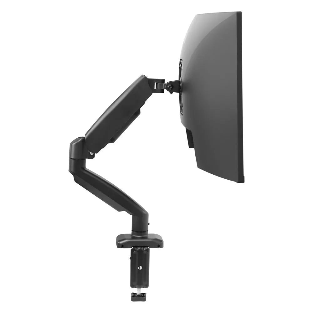 Black rotating telescopic LCD screen bracket on table with adjustable height and angle