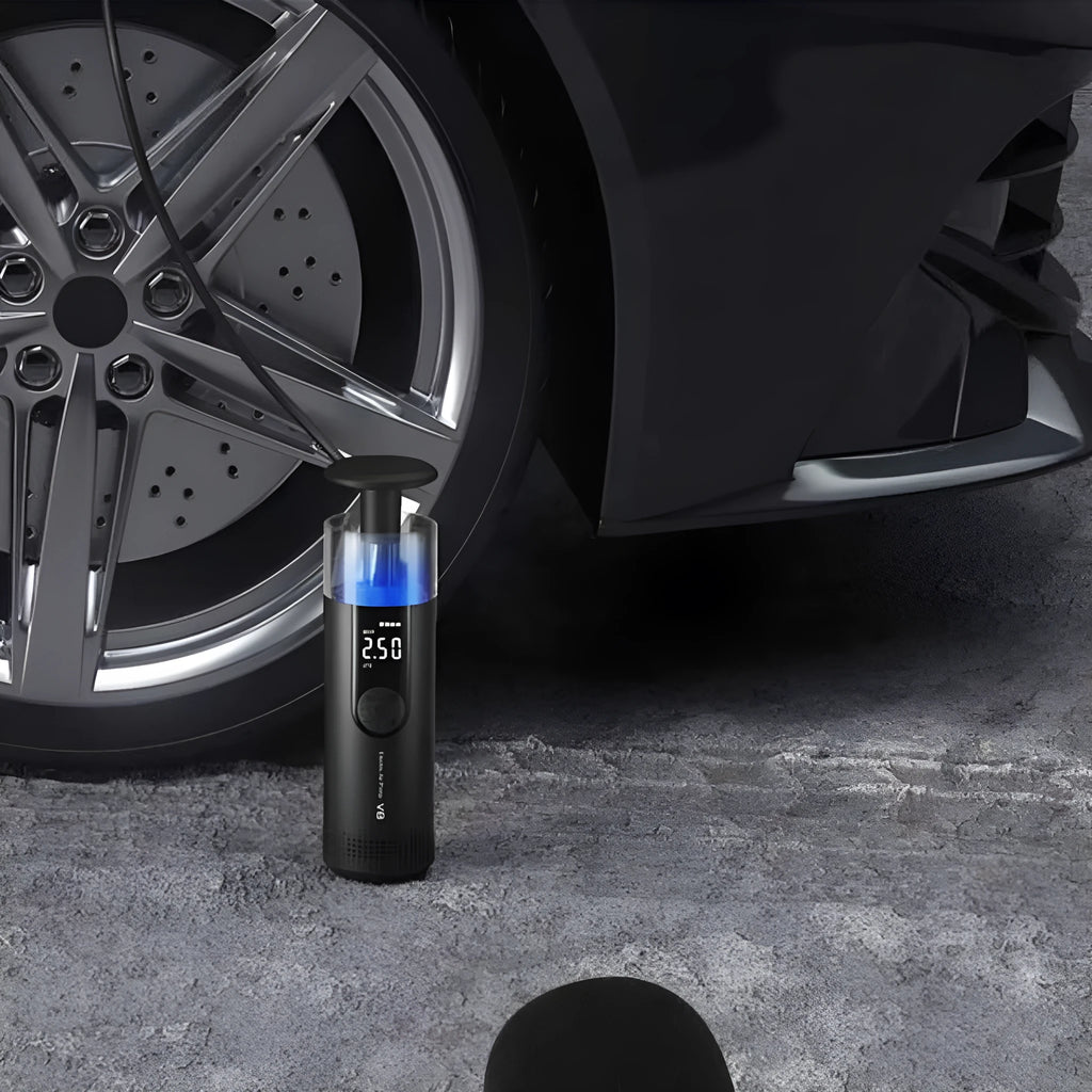 CS-V8 electric tyre pump with digital display, 600cm cable, and pressure gauge for vehicle inflation