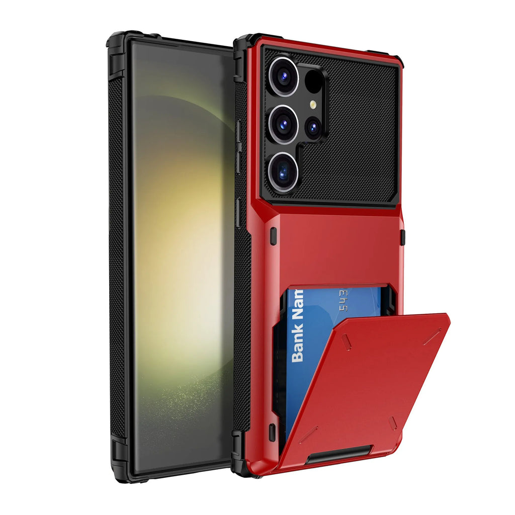 Frosted flip card phone case for Samsung with card slot and four-corner TPU PC drop protection, blue colour