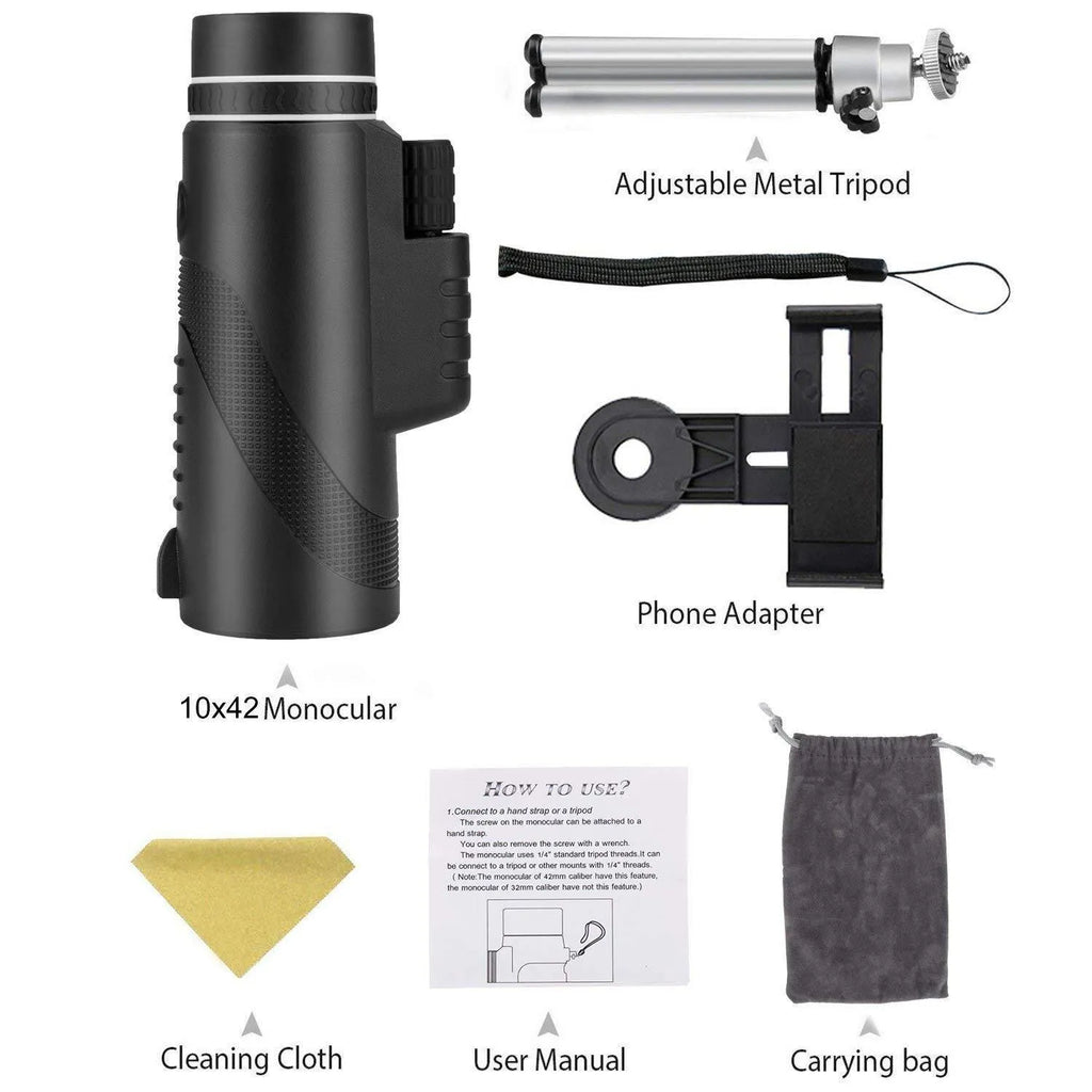 Black 40x60 smartphone monocular telescope with 60mm objective lens for outdoor viewing