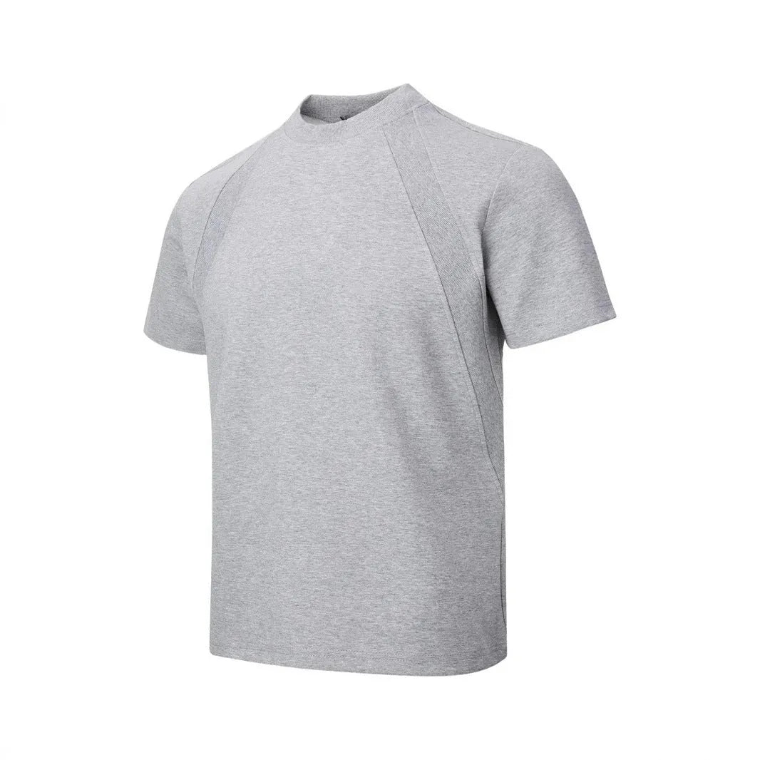 Black air layer stitching short sleeve top with loose fit on mannequin