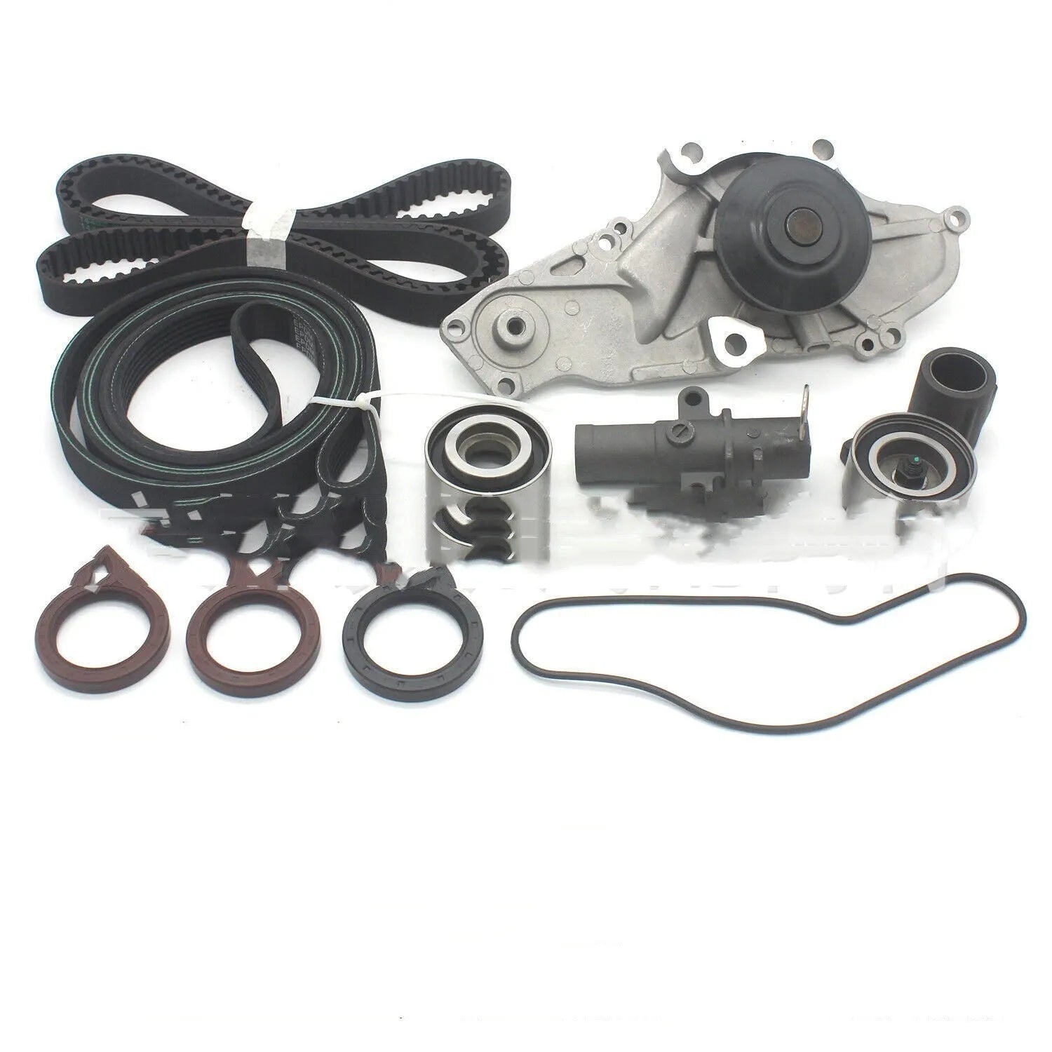 Metal belt and water pump assembly component measuring 28 by 18 by 16 units.