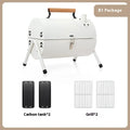 White round portable charcoal grill with detachable components for frying and baking