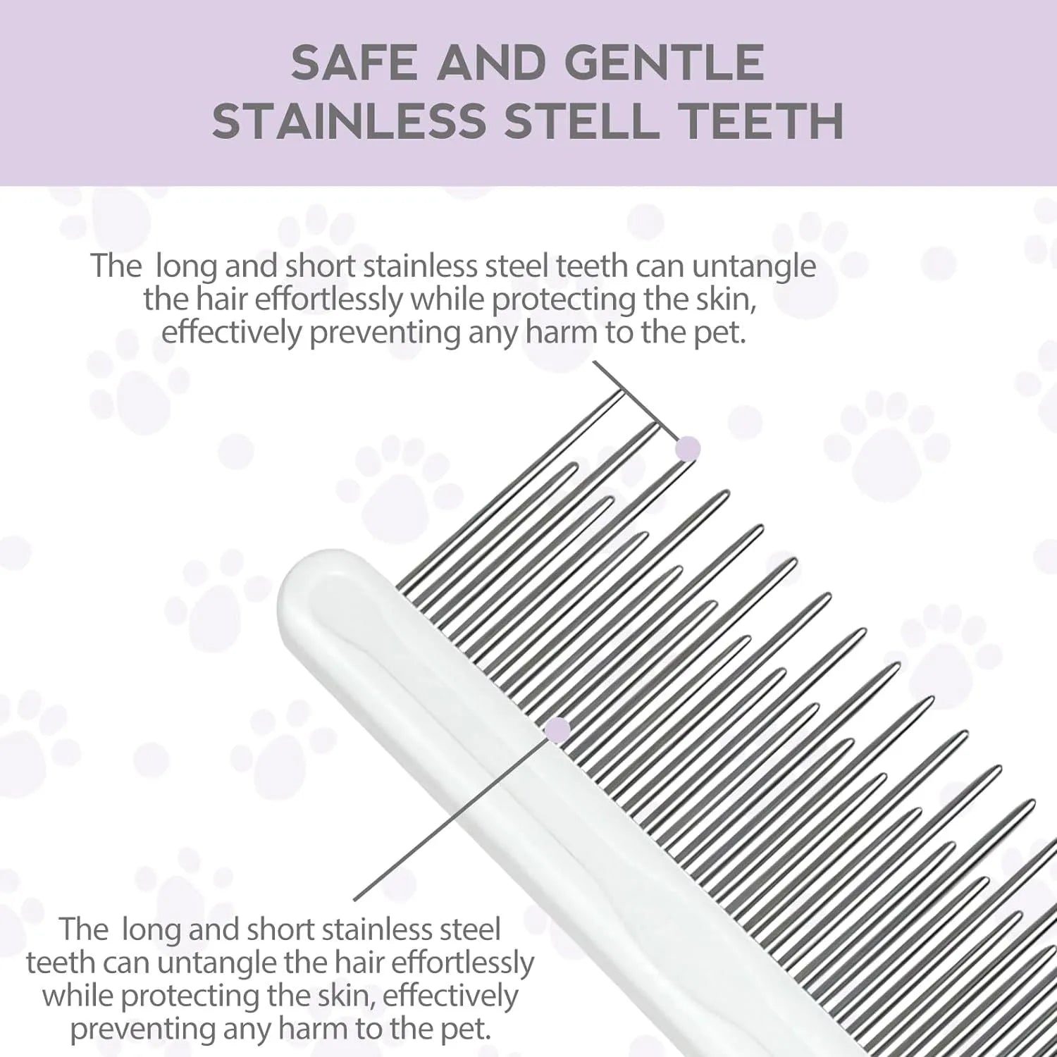Purple pet grooming comb with stainless steel teeth for detangling dog and cat coats