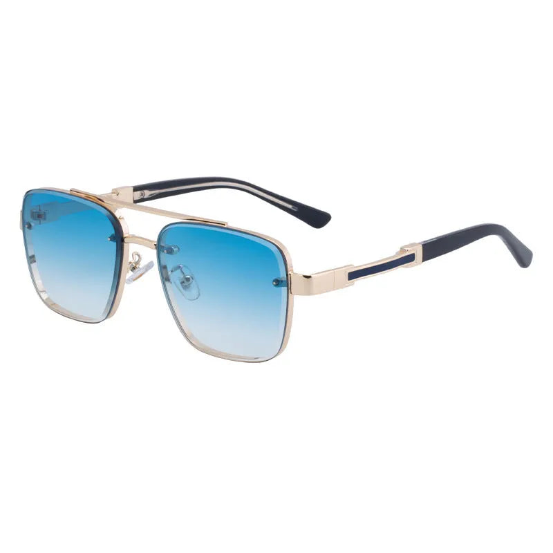 Men's vintage sunglasses with UV protection in gold gradient blue colour with PC frames