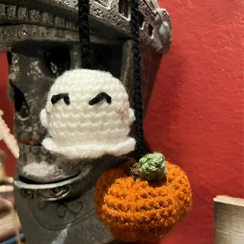 Hand-woven polyester automobile hanging ornament with cartoon Halloween design