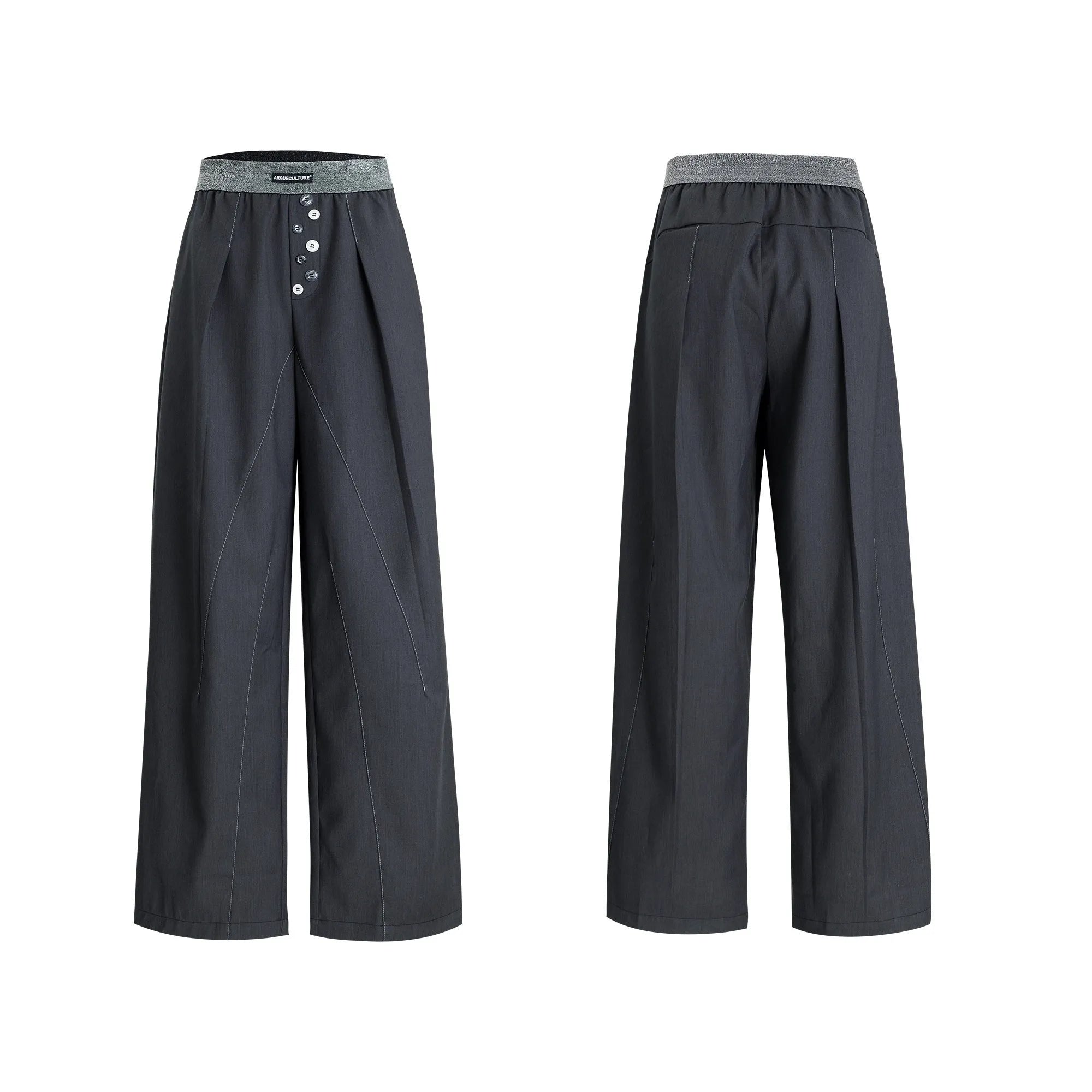 High-waist straight-leg casual trousers with button fly in black or grey