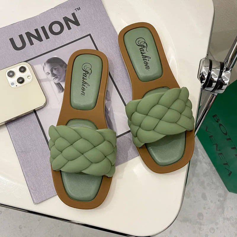 Women's plaid pattern anti-skid beach sandals with PVC thick sole in multiple colours