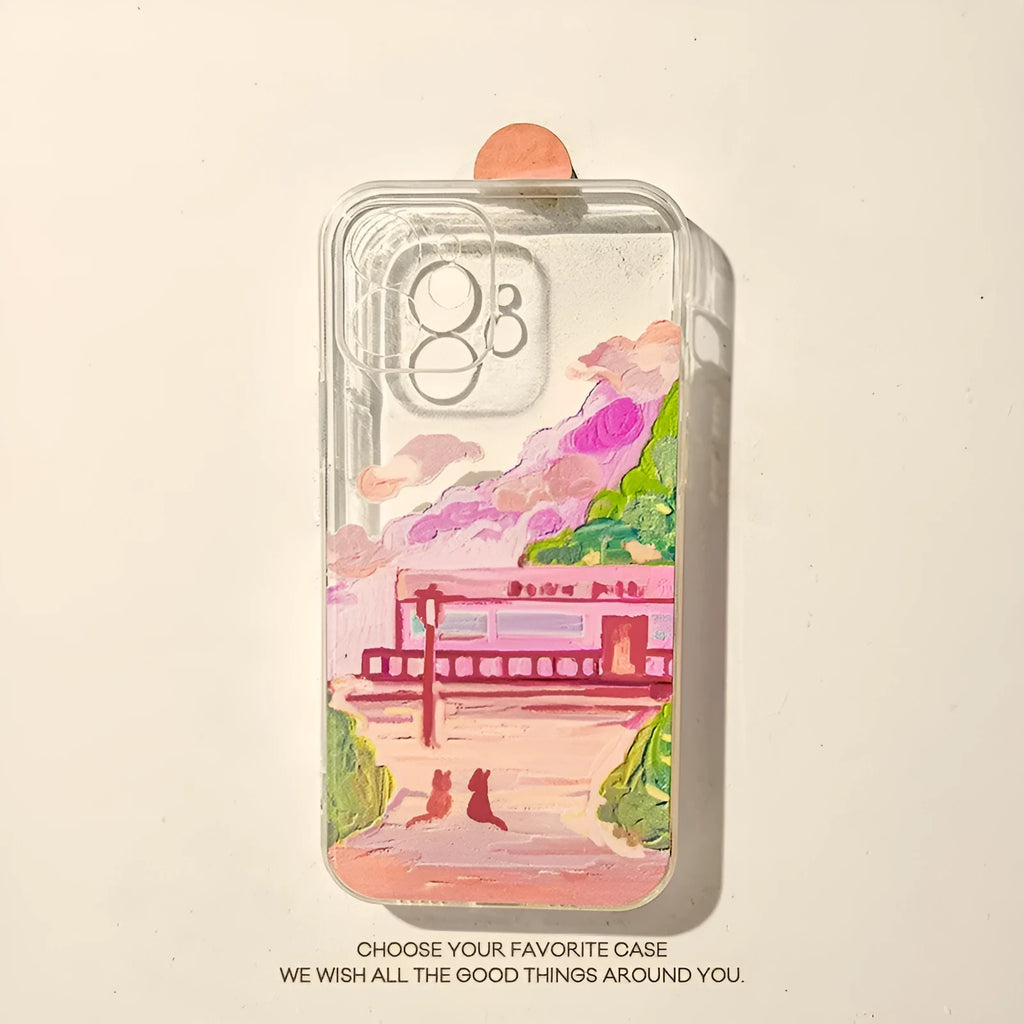 Soft silicone iPhone case featuring a two cat cartoon design on the back.