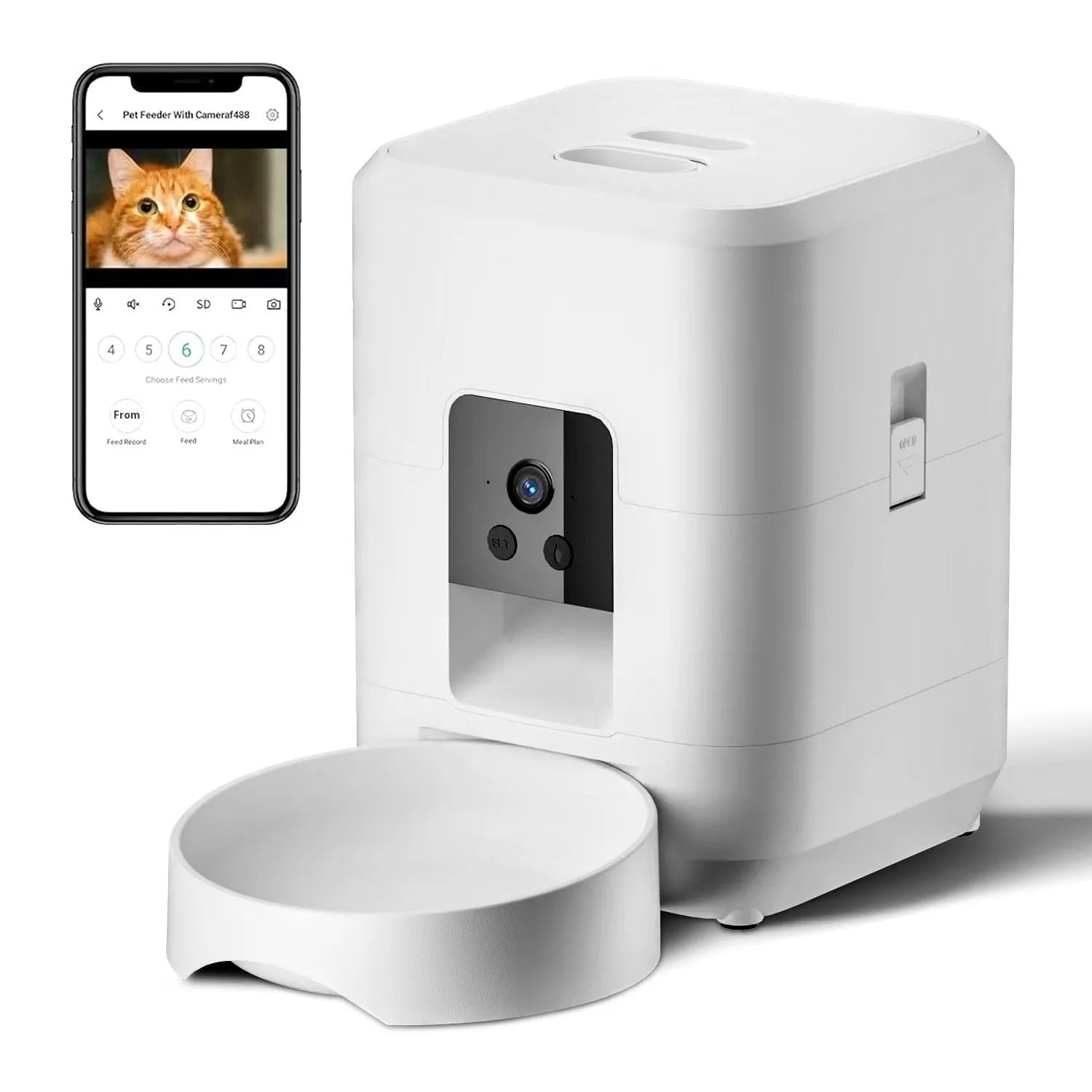 White WiFi automatic pet feeder with British plug for cats with feeding tableware