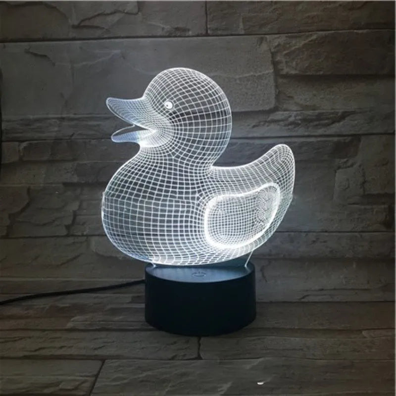 Yellow duck 3D night light table lamp with remote control and USB cable