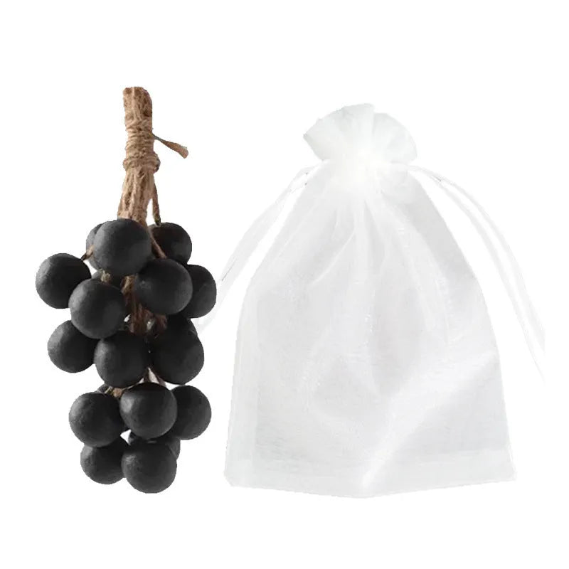 Grape handmade soap bars in black, green, purple and litchi variants showing mesh bag, gift box and long case packaging.