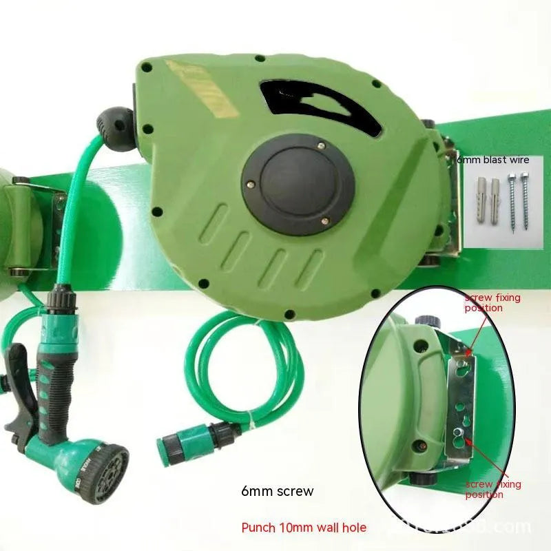 Automatic retractable hose reel water drum with 10 metre PVC pipe for car wash and garden use