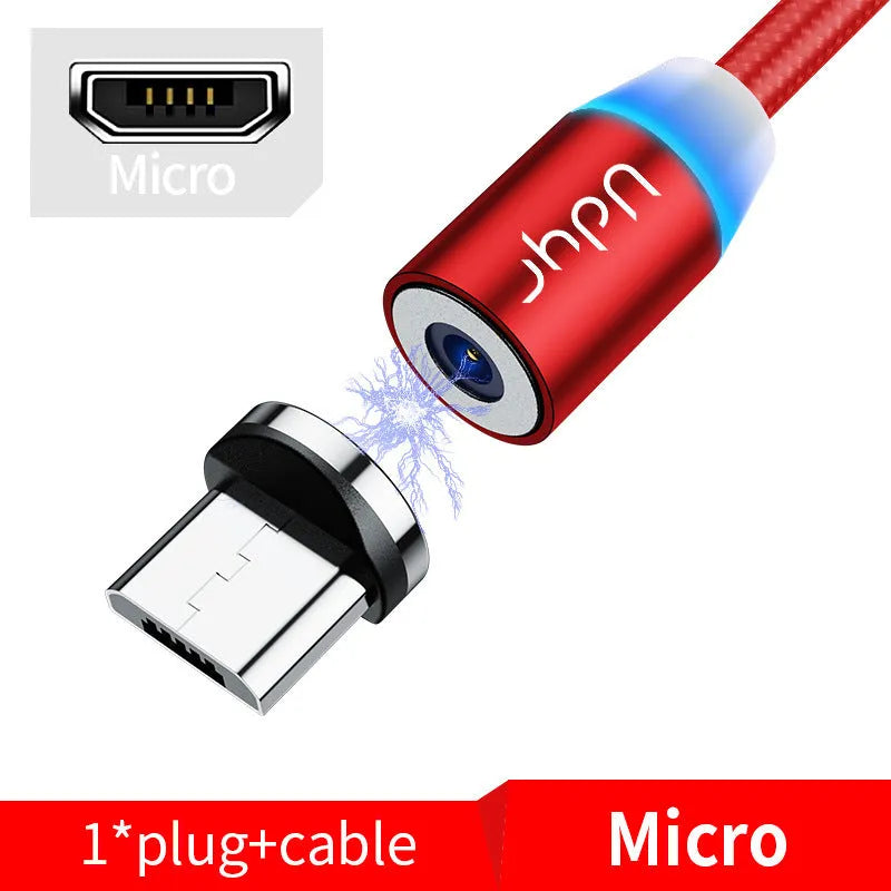 Black magnetic data cable with detachable magnetic heads for Apple, Android, and TYPE-C devices.