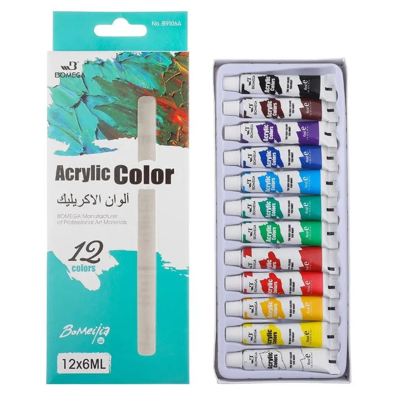 Professional 12-colour artist paint set with tubes for acrylic, oil, gouache, and watercolour techniques