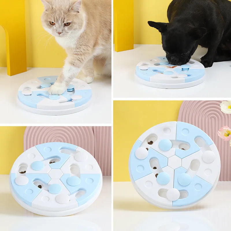 Blue and white PP jigsaw puzzle feeding tray for dogs
