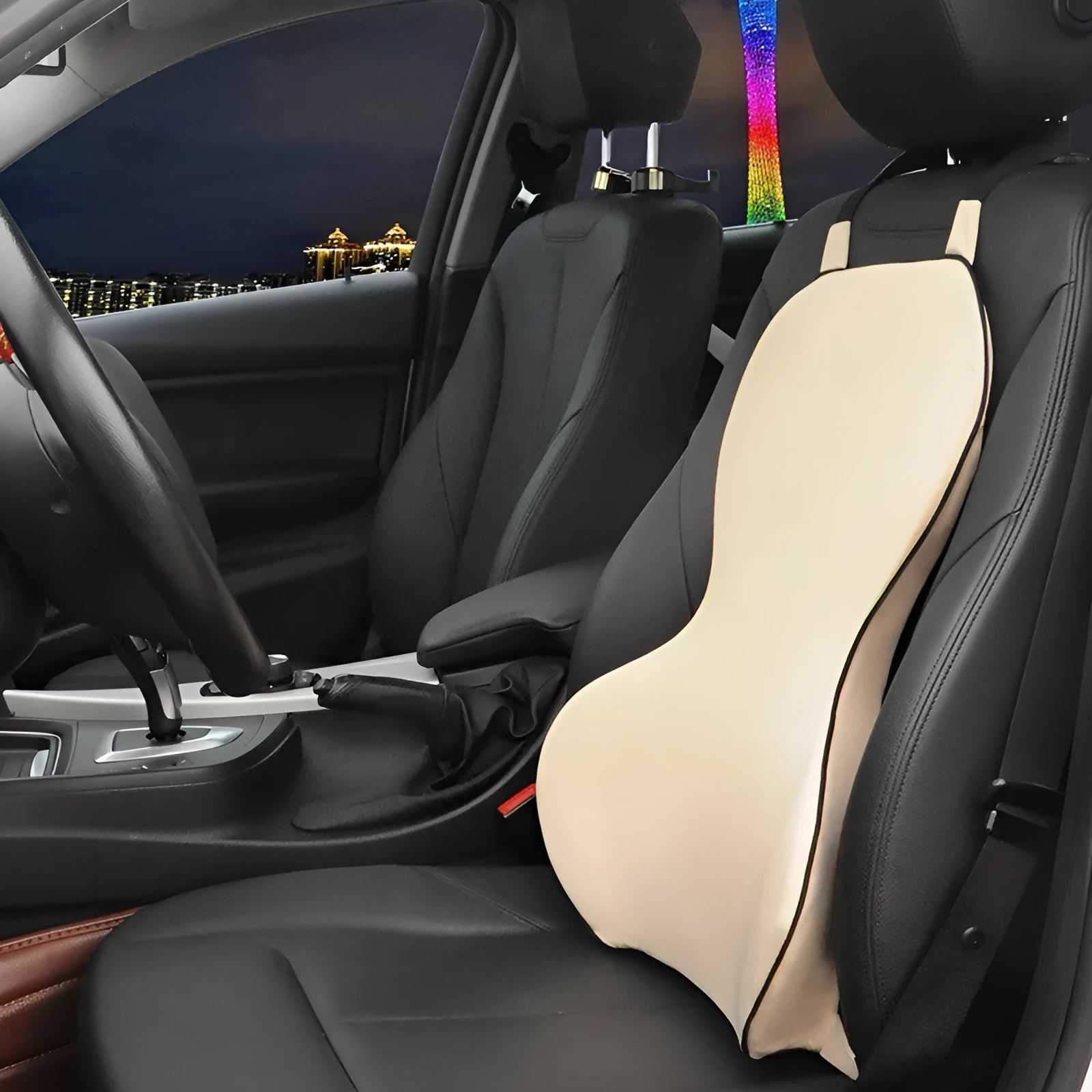Memory cotton car lumbar support cushion with polyester cover in solid colour
