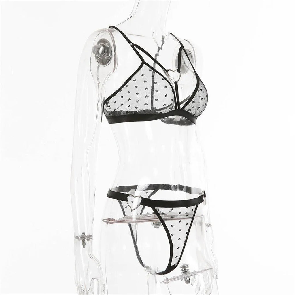 Ladies mesh spandex two-piece set in black, red, pink or leopard print colours