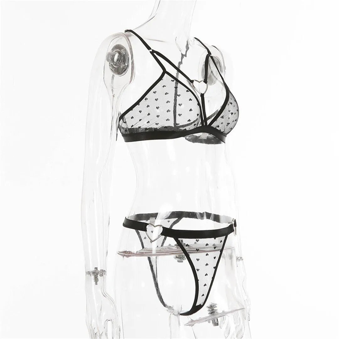 Ladies mesh spandex two-piece set in black, red, pink or leopard print colours