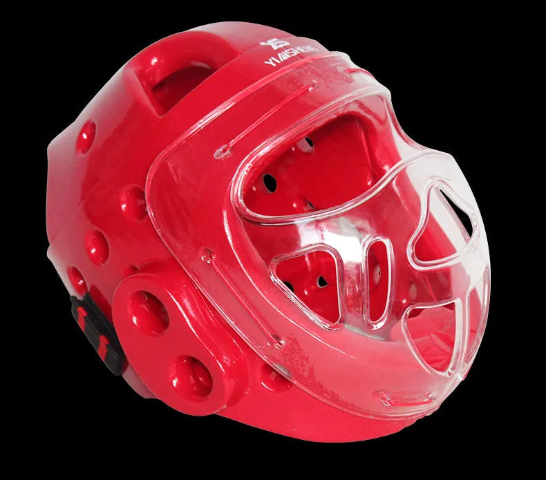 Karate helmet for boxing head protection in white, blue or red colour with size options from S to XL