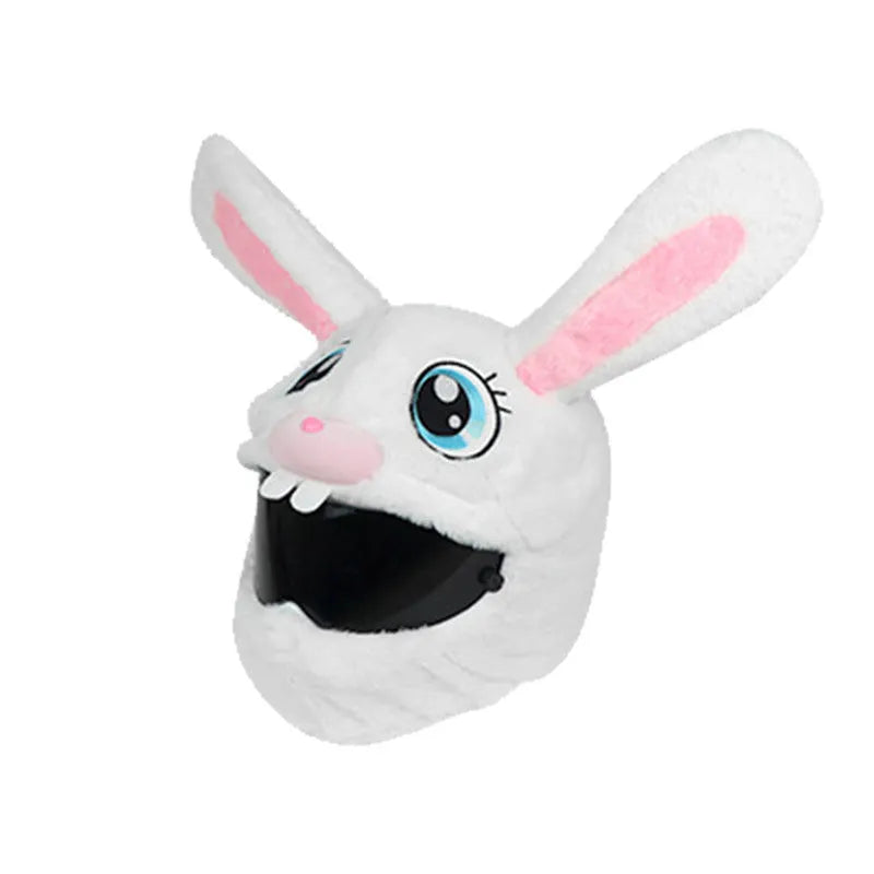 Decorative rabbit head helmet cover in long eared white design for electric motorcycle commuting