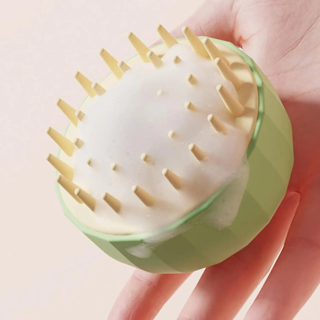 Green pet bath massage brush with drain holes for washing dogs and cats