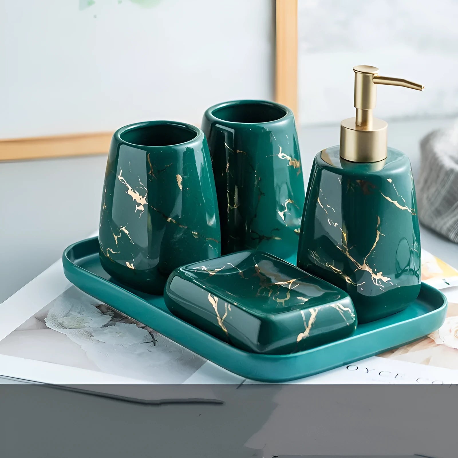 Ceramic bathroom wash set in light luxury style with fine porcelain construction