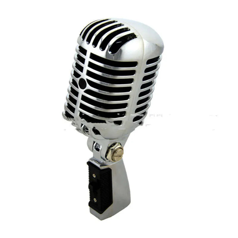 Classic retro dynamic microphone in all-metal gold, silver, or rose gold finish for stage performance.