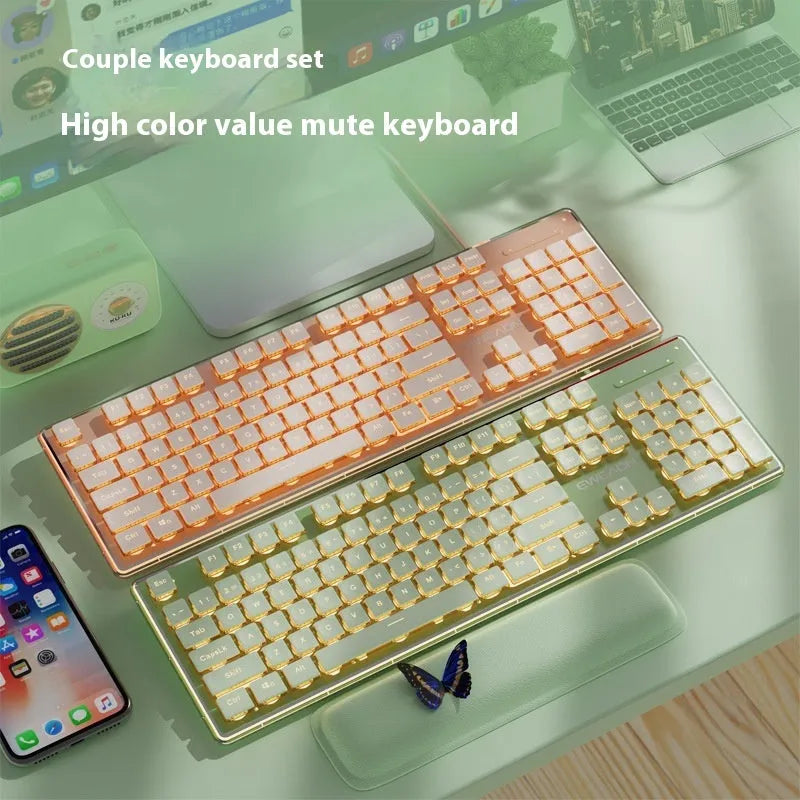 Prewalker V3 wired and wireless keyboard and mouse set in retro green colour on a desk