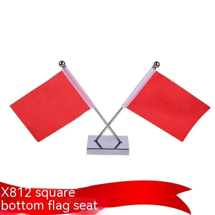 Red polyester flag on telescopic metal rod car dashboard decoration with multiple stand style options