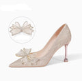 Women's champagne crystal pointed stiletto high heels with sequins for wedding occasions