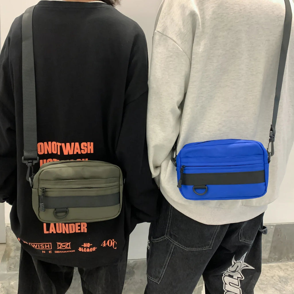 Men's nylon messenger bag in street style with 22cm length and crossbody strap