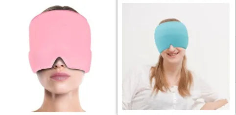 Black elastic cloth gel eye mask for headache relief with adjustable headband