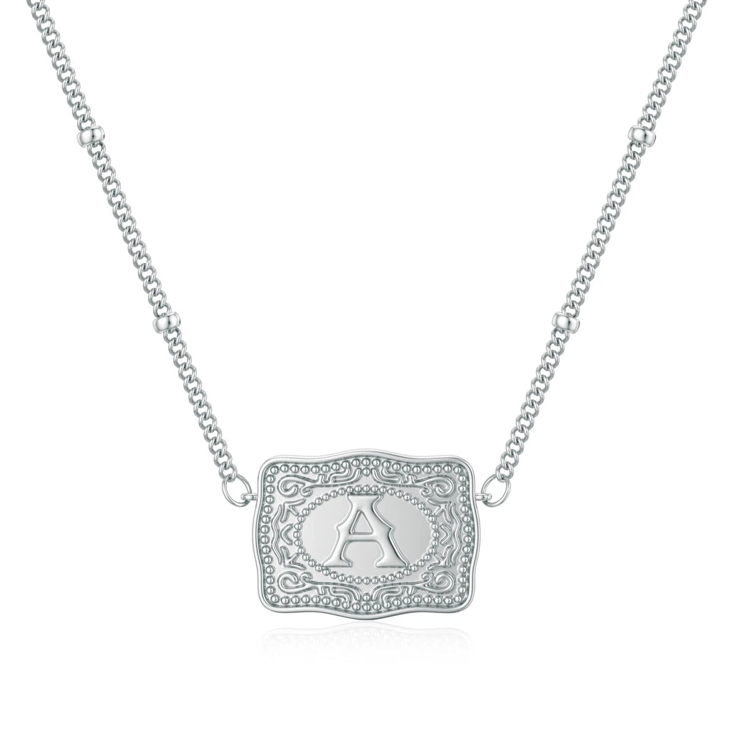 Personalised letters necklace in copper with electroplated gold or white finish showing alphabet selection