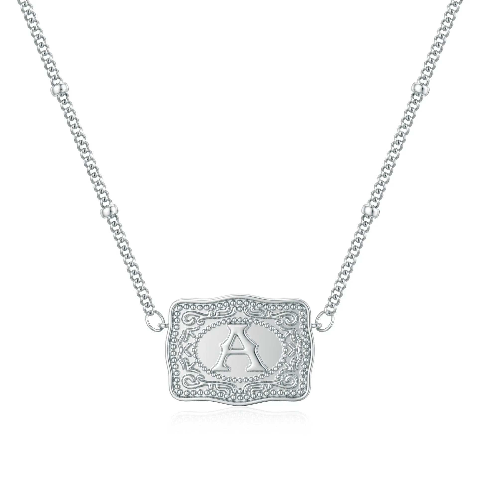 Personalised letters necklace in copper with electroplated gold or white finish showing alphabet selection