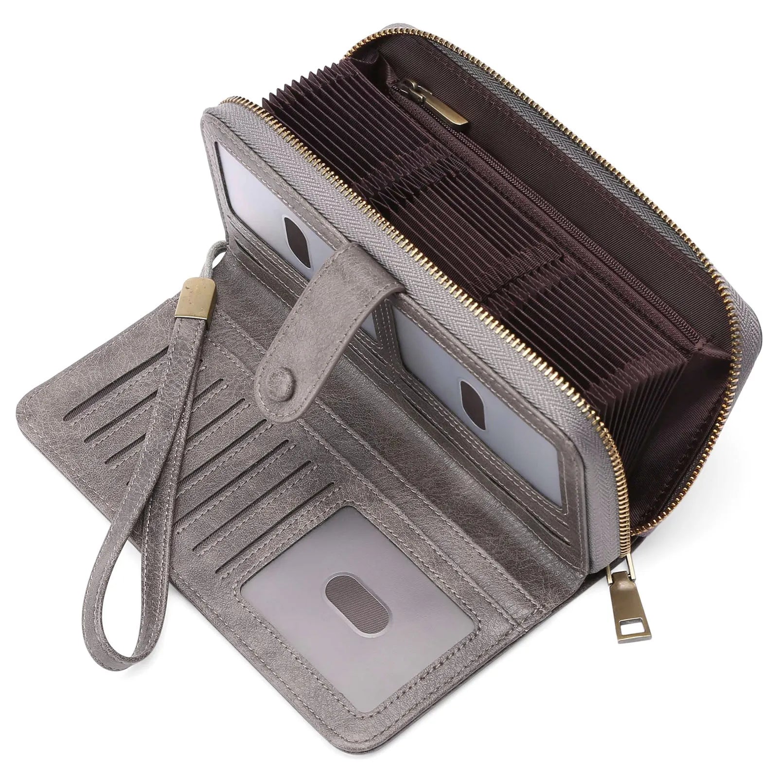 Women's expanding card holder wallet passport bag in synthetic leather with RFID protection