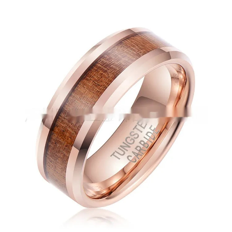 Men's U-shaped tungsten carbide ring in rose gold or steel finish, 8mm wide.