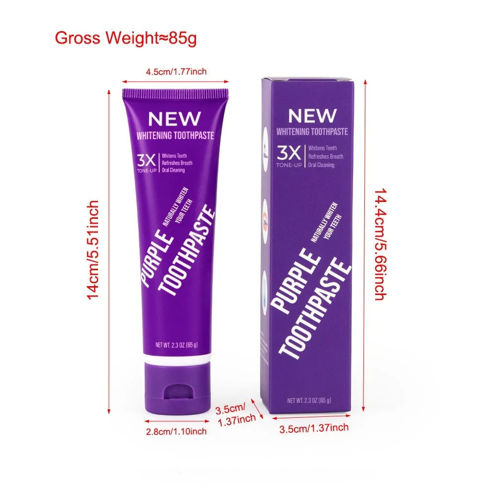 Purple whitening toothpaste in 120g and 65g tubes for adult yellow stain removal