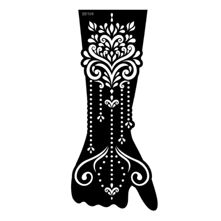 Hollow geometric tattoo sticker sheet with 30 machine-cut 3D paper carving patterns